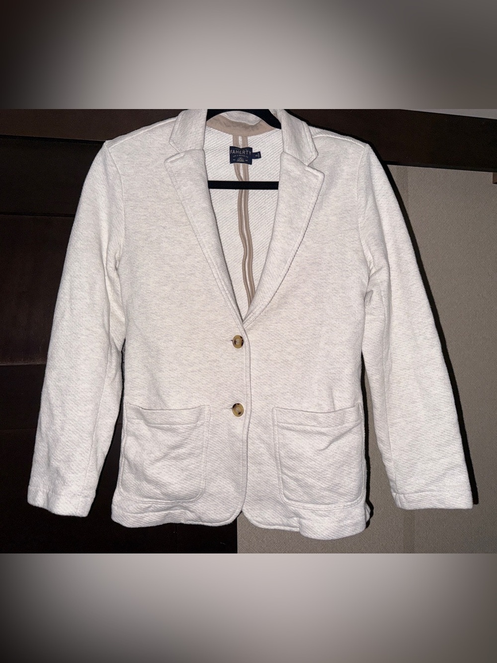 Faherty Cream Textured Knit Blazer